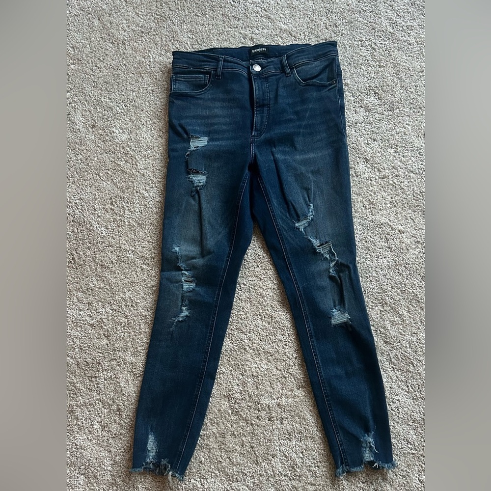Express Midnight Blue Ripped Skinny Jeans